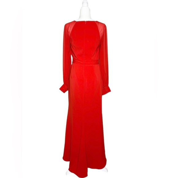 Badgley‎ Mischka Deep Red V-Neck Faux Wrap Gown - Picture 3 of 9